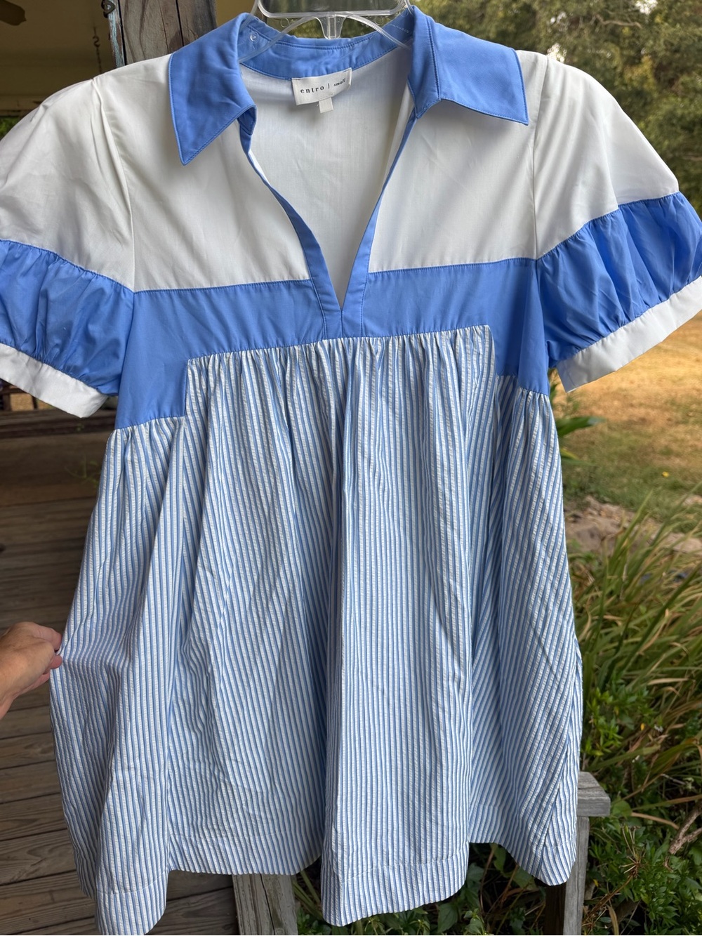 entro Blue & White Striped Collared Dress